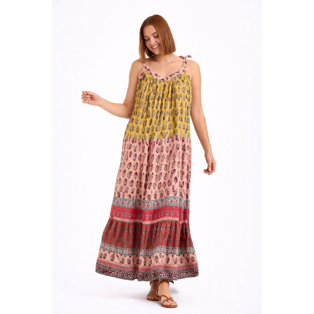 Knox Rose Maxi Dress Women Size S Red Pink Floral Tiered Boho Summer Sun Dress